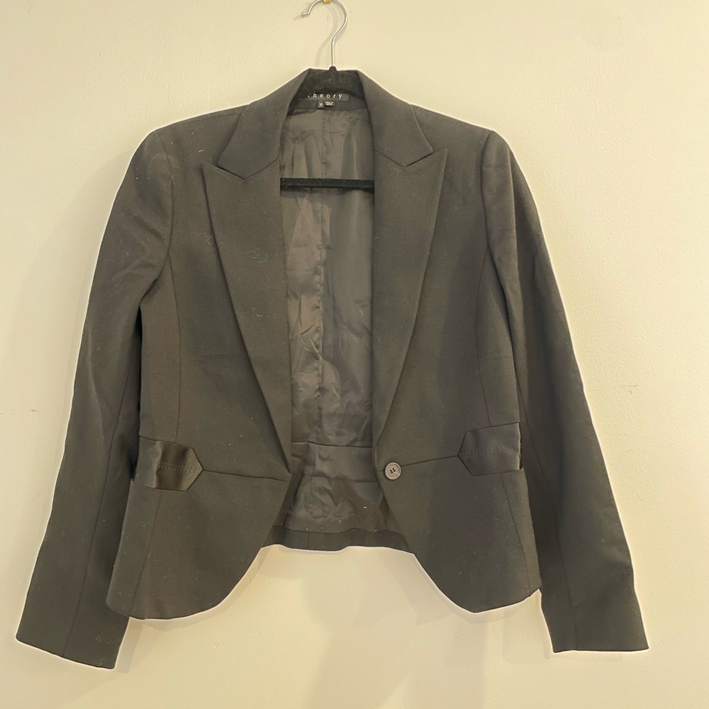 Curved Hem Black Blazer Jacket Lined